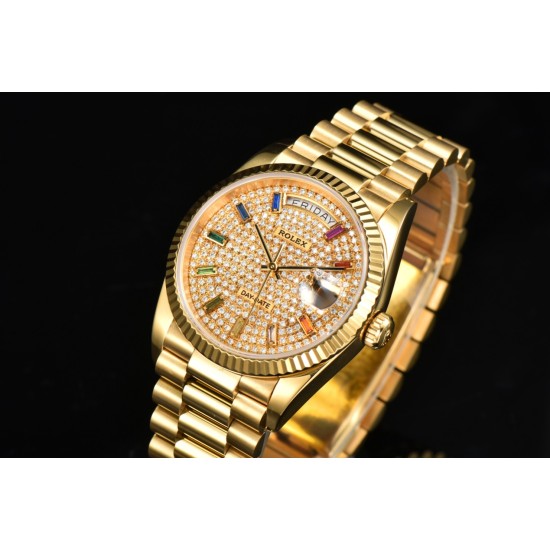 Rolex-DayDate 128238 36mm YG/YG Diamond/Dia Rainbow STK CSF VR3255