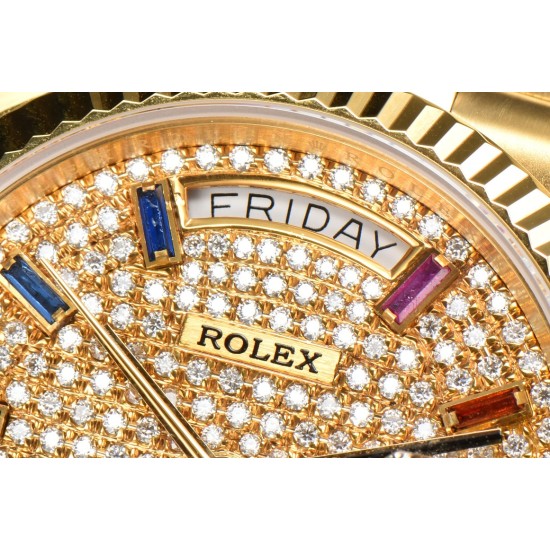 Rolex-DayDate 128238 36mm YG/YG Diamond/Dia Rainbow STK CSF VR3255