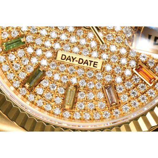 Rolex-DayDate 128238 36mm YG/YG Diamond/Dia Rainbow STK CSF VR3255