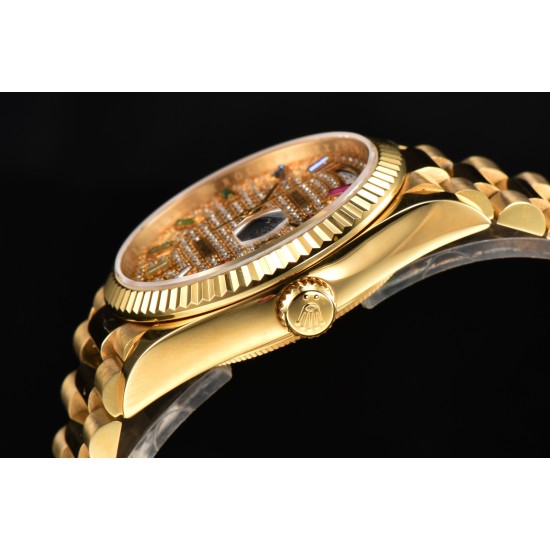 Rolex-DayDate 128238 36mm YG/YG Diamond/Dia Rainbow STK CSF VR3255