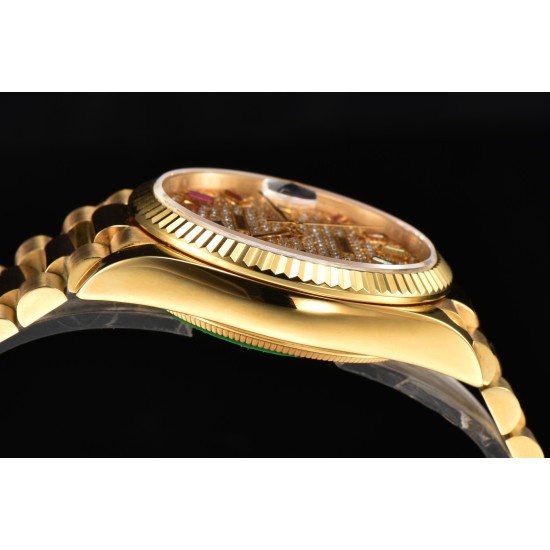 Rolex-DayDate 128238 36mm YG/YG Diamond/Dia Rainbow STK CSF VR3255