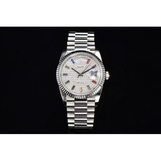 Rolex-DayDate 128238 36mm SS/SS Diamond/Dia Rainbow STK CSF VR3255