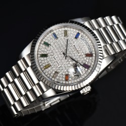 Rolex-DayDate 128238 36mm SS/SS Diamond/Dia Rainbow STK CSF VR3255