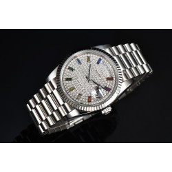 Rolex-DayDate 128238 36mm SS/SS Diamond/Dia Rainbow STK CSF VR3255
