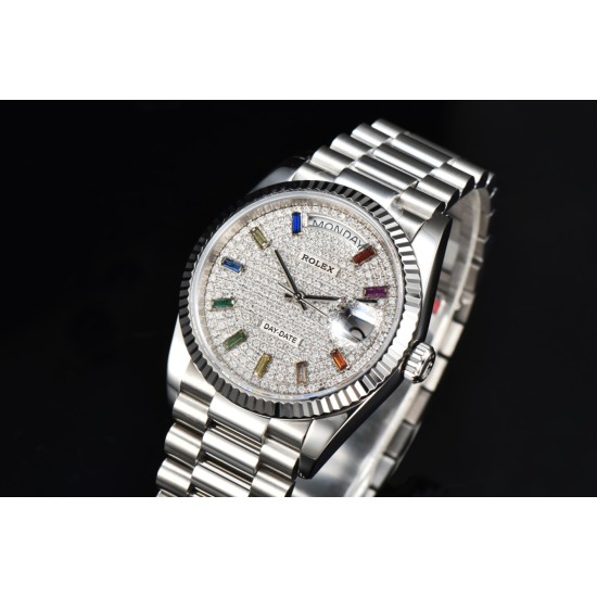 Rolex-DayDate 128238 36mm SS/SS Diamond/Dia Rainbow STK CSF VR3255