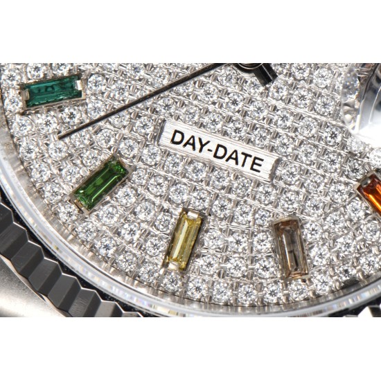 Rolex-DayDate 128238 36mm SS/SS Diamond/Dia Rainbow STK CSF VR3255