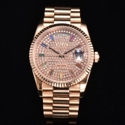 Rolex-DayDate 128238 36mm RG/RG Diamond/Dia Rainbow STK CSF VR3255