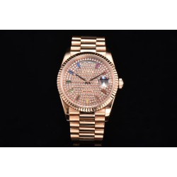 Rolex-DayDate 128238 36mm RG/RG Diamond/Dia Rainbow STK CSF VR3255