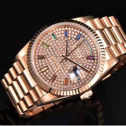 Rolex-DayDate 128238 36mm RG/RG Diamond/Dia Rainbow STK CSF VR3255