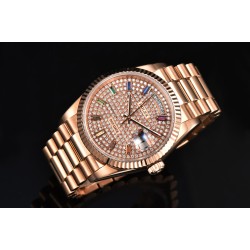 Rolex-DayDate 128238 36mm RG/RG Diamond/Dia Rainbow STK CSF VR3255