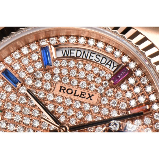 Rolex-DayDate 128238 36mm RG/RG Diamond/Dia Rainbow STK CSF VR3255