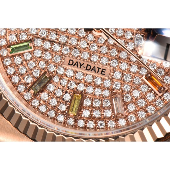 Rolex-DayDate 128238 36mm RG/RG Diamond/Dia Rainbow STK CSF VR3255