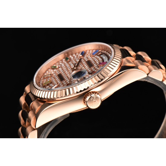 Rolex-DayDate 128238 36mm RG/RG Diamond/Dia Rainbow STK CSF VR3255