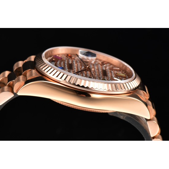 Rolex-DayDate 128238 36mm RG/RG Diamond/Dia Rainbow STK CSF VR3255