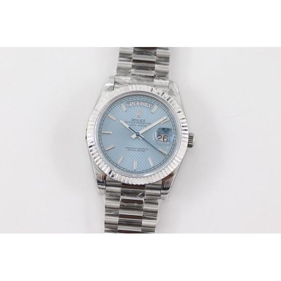 Rolex-DayDate 40mm SS/SS Ice Blue Textured Dial TWS A2836