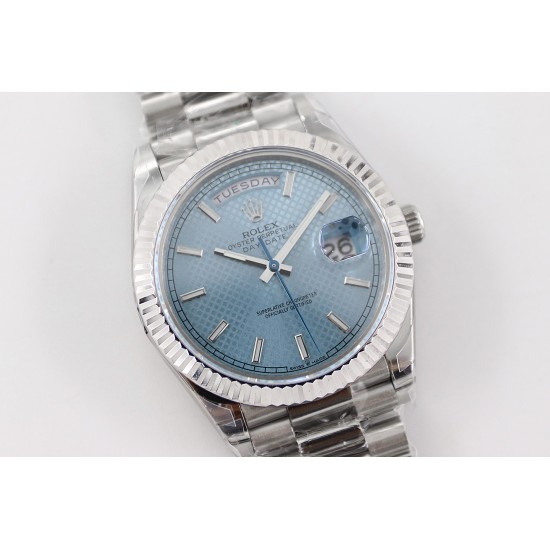 Rolex-DayDate 40mm SS/SS Ice Blue Textured Dial TWS A2836