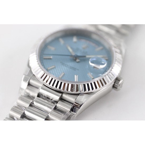 Rolex-DayDate 40mm SS/SS Ice Blue Textured Dial TWS A2836