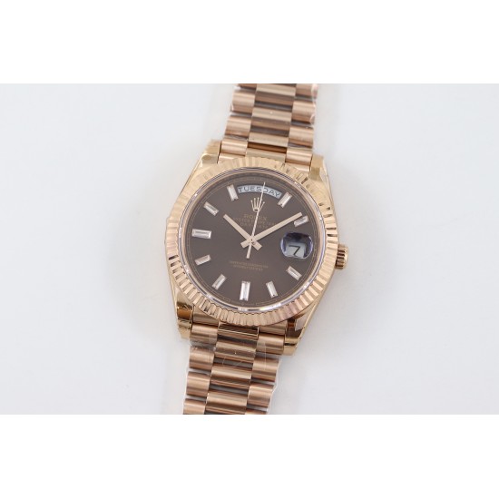 Rolex-DayDate 40mm Flt RG/RG Brown Baug. Diam TWS A2836