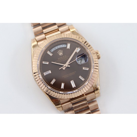 Rolex-DayDate 40mm Flt RG/RG Brown Baug. Diam TWS A2836