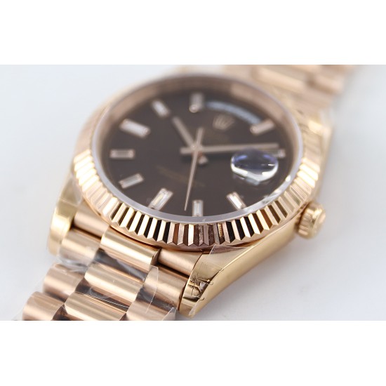 Rolex-DayDate 40mm Flt RG/RG Brown Baug. Diam TWS A2836