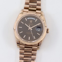 Rolex-DayDate 40mm Flt RG/RG Brown Textured Diam TWS A2836