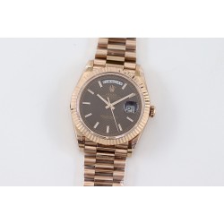 Rolex-DayDate 40mm Flt RG/RG Brown Textured Diam TWS A2836