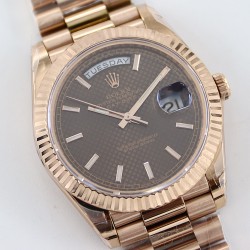 Rolex-DayDate 40mm Flt RG/RG Brown Textured Diam TWS A2836