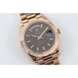 Rolex-DayDate 40mm Flt RG/RG Brown Textured Diam TWS A2836