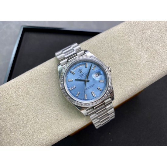 Rolex-DayDate 228349 40mm Pres SS/SS Ice Blue/Dia EWF A3255