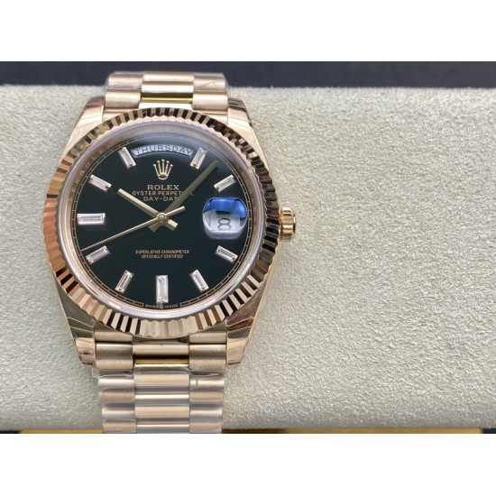 Rolex-DayDate 228235 40mm RG/RG Black/Baguette EWF V4 VR3255