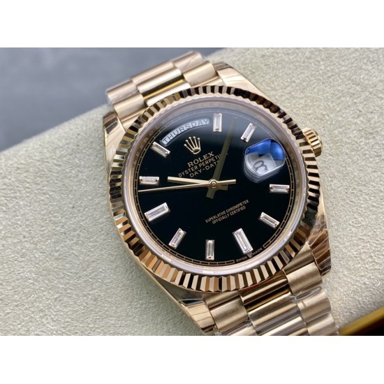 Rolex-DayDate 228235 40mm RG/RG Black/Baguette EWF V4 VR3255