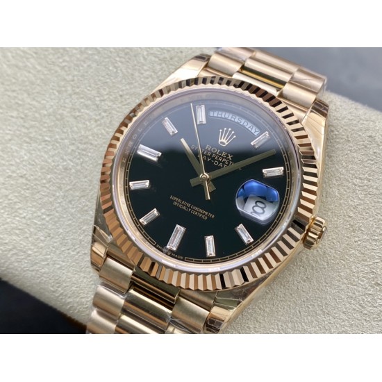 Rolex-DayDate 228235 40mm RG/RG Black/Baguette EWF V4 VR3255