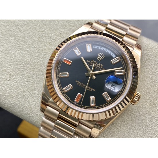 Rolex-DayDate 228235 40mm RG/RG Black/Baguette EWF V4 VR3255