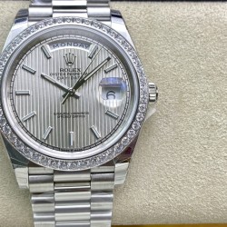 Rolex-DayDate 40mm Pres SS/SS Patterned Silver Stk Flut EWF VR3255