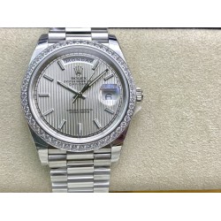 Rolex-DayDate 40mm Pres SS/SS Patterned Silver Stk Flut EWF VR3255